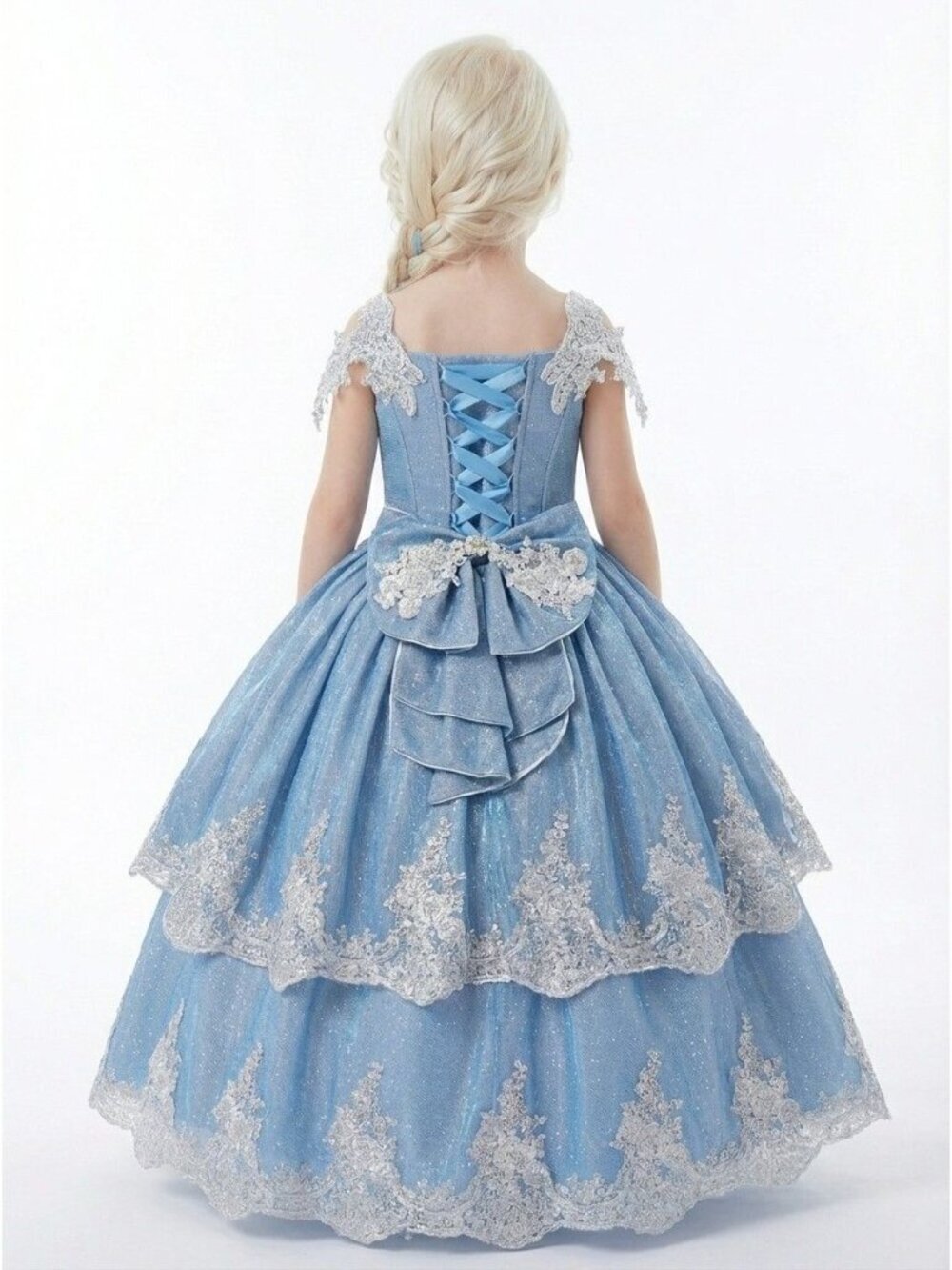 Girls 2-in-1 Blue Princess Dress with Adjustable Corset Back - Picture 7 of 9